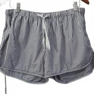 Lake Ladies Lounge Pj Short White Blue Stripe Elastic Waist 100% Cotton